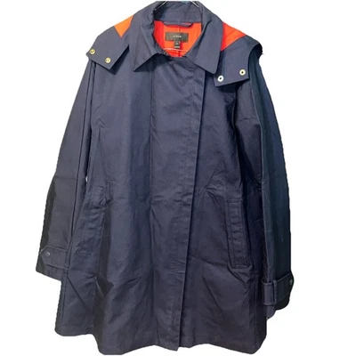 J Crew Chaqueta de Lluvia Azul Marino Línea A con Capucha Desmontable - Talla XL Foto 1 de 4