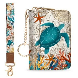 Credit for Women, Sea Turtle Small RFID Blocking Wallet with Wristlet Strap, ... - Picture 1 of 6