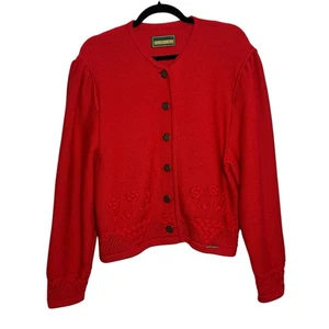 Suéter Geiger Vintage Mujer Talla 42 Floral Rojo Botón Frontal Pura Lana Virgen - Imagen 1 de 15