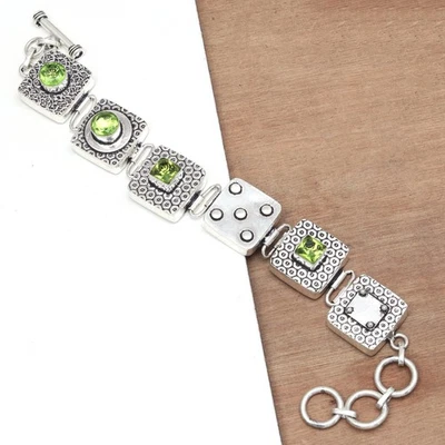 Bracelet Sterling  Peridot Gemstone Quartz Quartz, 7-8" Green - Image 1 of 4
