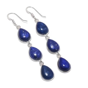 Blue Lapis Lazuli Gemstone Handmade 925 Sterling Silver Jewelry Earring Size 3" - Picture 1 of 1