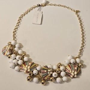 TALBOTS SEASHELL Charm Halskette Perlen goldfarben Regenbogen Emaille Statement - Bild 1 von 8