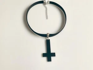 Black Inverted Cross Choker Custom Size Neck Necklace Charm Velvet Jewelry - Picture 1 of 3