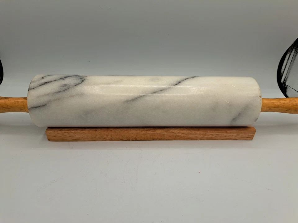 Polished Marble Rolling Pin with Wooden Cradle 10-Inch Barrel - Vintage But NIB - Image 1 of 4