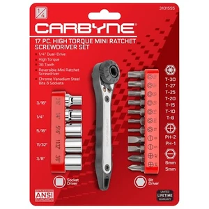 Carbyne 17 Piece Right Angle Offset Mini Ratchet Wrench Screwdriver, 1/4 Inch... - Picture 1 of 8