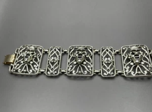 VTG Selini Panel Bracelet Clown Jester Abstract Modernist Silver-Tone 5 Links - Picture 1 of 14