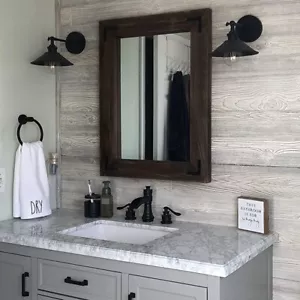 YOSHOOT Rustic Wooden Framed Wall Mirror Natural Wood Black 40" X 30" ~NEW~ - Picture 1 of 4