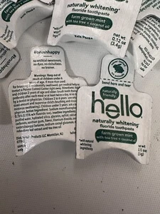 50 Stück Hello Travel Teebaum/Kokosöl Bauernhof Minze Zahnpasta Probe Einzeln - Bild 1 von 2