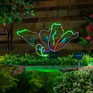 Evergreen 28"H Solar Neon Butterfly Garden Statue - 28.54''H X 27.56''W X 13.5"D - Picture 1 of 3