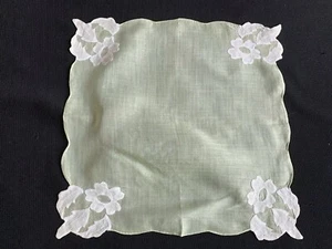Vintage Green Organdy Floral Ladies’ Hankie/Handkerchief - Picture 1 of 4