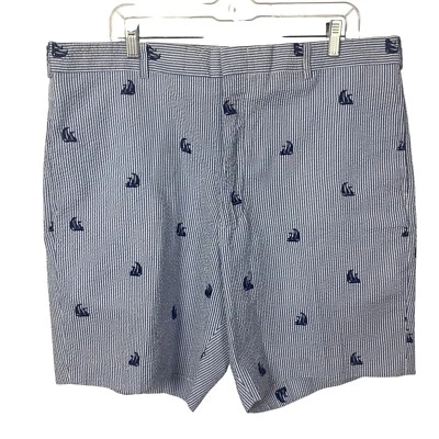 Shorts masculino Seersucker estampa de veleiro tamanho 40 azul algodão golfe náutico - Imagem 1 de 4