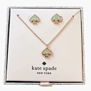 Kate Spade EVERYDAY SPADE Opal Glitter Rose Gld Necklace & Earrings Gift Set NWT - Picture 1 of 6