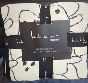 Nicole Miller Home GHOSTS King Size Blanket Halloween Black White 108" X 90" NEW - Picture 1 of 6