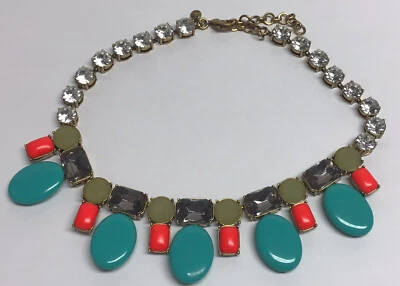 J.CREW Crystal Statement Jeweled Collar Necklace Teal & Orange BEAUTIFUL! - Image 1 of 4
