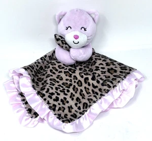 Carters Lovey Security Plush Blanket Rattle Ruffle Satin Pink Brown Leopard Cat - Picture 1 of 4