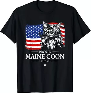 Proud Maine Coon Mom American Flag patriotic cat gift T-Shirt Hoodie - Picture 1 of 9
