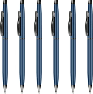 Slim Metallic Retractable Ballpoint Pens -Black Ink-Blue & Black, Nice Gift for - Picture 1 of 12
