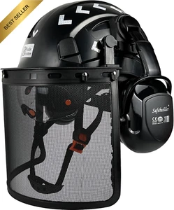 Forestry Safety Helmet 4-in-1 with Built-in Visor Mesh Face Shield Ear Muffs Bla - Picture 1 of 12