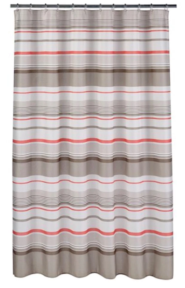 New Saturday Knight Ltd Coral Garden Striped Fabric Shower Curtain 70 x 72 - Tan - Image 1 of 1