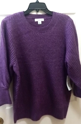 Suéter Pullover Liz Claiborne Cuello Redondo Manga 3/4 Para Mujer Talla XL Púrpura NUEVO CON ETIQUETAS NUEVO Foto 1 de 4