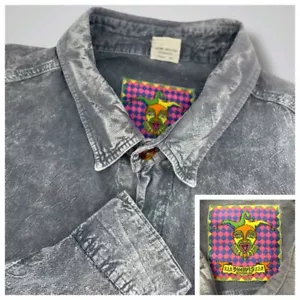 Dimitris Network Inc Acid Wash Gray Button Down Shirt Cotton Casual Vintage XL - Picture 1 of 9