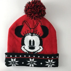 Minnie Mouse Winter Hat Red Black With Snowflake Pattern - Picture 1 of 4
