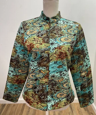 Chaqueta Analogía Multicolor Artística Texturizada Cremallera Mujer Talla Mediana Azul Marrón Foto 1 de 4