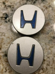 (2) 44732-SW5A-J000 silver / blue logo wheel button center caps Honda Accord - Picture 1 of 3