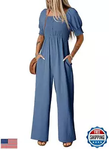Dokotoo Jumpsuits for Womens 2025 Fall Ruffle Sleeves Cute Square Neck Matern - Picture 1 of 5