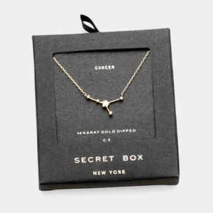 Zodiac Necklace Cancer Sign Secret Box 14K GOLD DIPPED CZ Horoscope Birthday - Picture 1 of 2