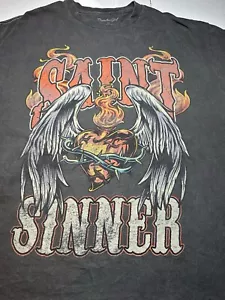 Saint Sinner Popular Girl Graphic T Shirt Adult Sz XL Great Fade Y2K-BACK STAIN - Picture 1 of 9