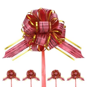 10-Pack Large Pull Bow 6 Inch 15cm Plastic Tree Stripes Gold Edge Ribbon Pull... - Picture 1 of 7