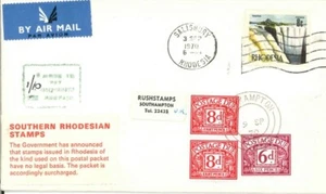 Southern Rhodesia - 1970 franqueo debido 2x8d 1x6d cubierta de Salisbury-Southampton - Imagen 1 de 1