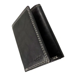 Lodis Black Leather Trifold Mens Wallet White Stitching RIFD New with Bag & Box - Picture 1 of 18