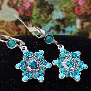 Michal Negrin Earrings David of Stat silver Azure Blue & Swarovski Crystals Gift - Picture 1 of 12