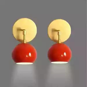 Pair of 1950's Mid Century Brass Italian Diabolo Wall Sconce Fixture Lamp. - Picture 1 of 8