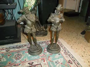 Antique SPELTER METAL 19" MINSTREL STATUE Pair W/ Damage - Picture 1 of 10