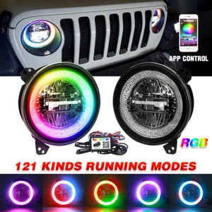 Pair RGB 9 Inch Halo LED Headlights For Jeep Wrangler JL JLU Gladiator JT 18-21 - Bild 1 von 12