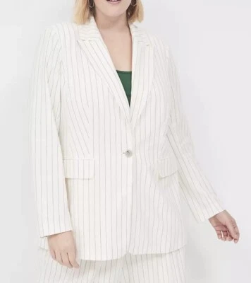 Blazer Lane Bryant Mezcla de Lino Blanco Rayas Un Botón Talla 26 Nuevo con Etiquetas Foto 1 de 4
