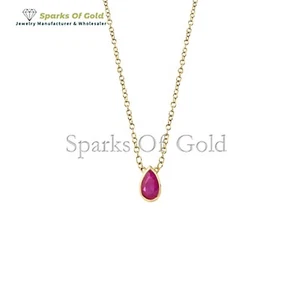 Collar Lágrima Rubí Ropa de Fiesta Oro Amarillo Sólido 14K Hecho a Mano Joyería Regalos - Imagen 1 de 3