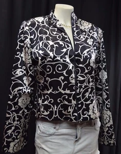 JS Collections Blazer jacket evening top silk button Black White SZ 10 NWT $160 - Picture 1 of 7