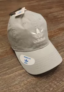 WOMENS ADIDAS ORIGINALS RELAXED STRAPBACK STONE GREY/WHITE OSFW NWT - Picture 1 of 5