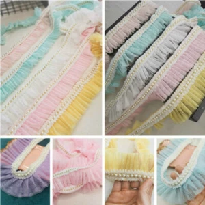 5M DIY Lace Trim Collar Pleated Bead Ruffle Ribbon Applique Tulle Sewing Crafts - Picture 1 of 19
