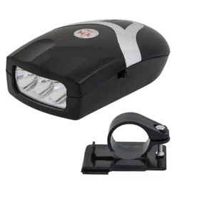 LUCE BICI ANTERIORE E CLACSON/CAMPANELLO 3 LED LUMINOSO bicicletta bicicletta montagna faro torcia - Foto 1 di 3