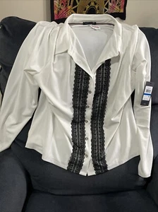 White XL Tommy Hilfiger Black Lace Design New With Tags Button Up Silky Feel - Picture 1 of 6