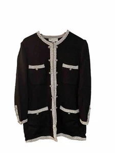 Chaqueta de Noche St. John Mujer 14 Negra Santana Tejida Blanco Borde Adornado - Imagen 1 de 6
