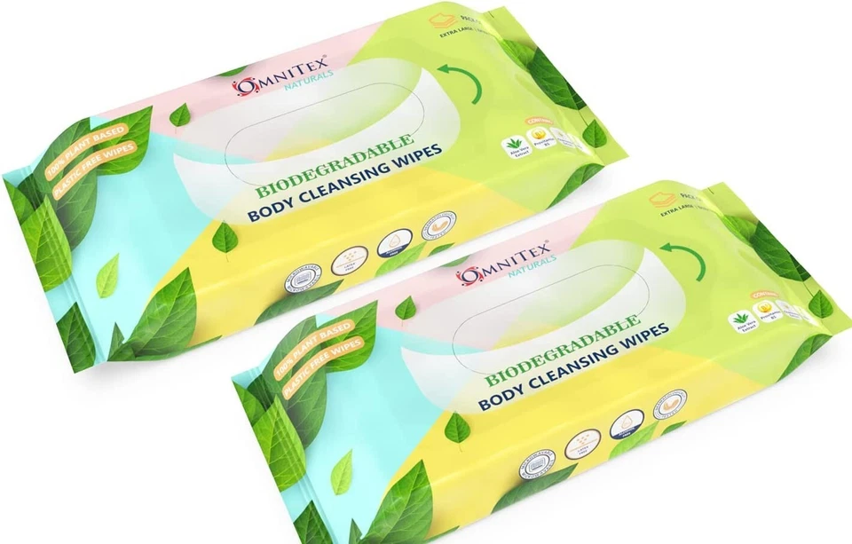 Omnitex biologisch abbaubare extra große & extra dicke Körperreinigungstücher (2er Pack)