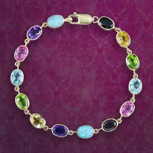 VICTORIAN STYLE GEMSTONE BRACELET 9CT GOLD - Picture 1 of 6