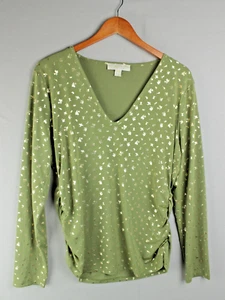 Michael Kors Langarm V-Ausschnitt Tunika Bluse Grün-Gold XL - Bild 1 von 9