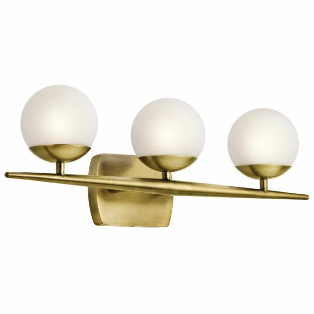 Kichler Jasper 24.5" 3 Light Halogen Vanity Light with Satin Etched Cased Opal Glass - Natural Brass